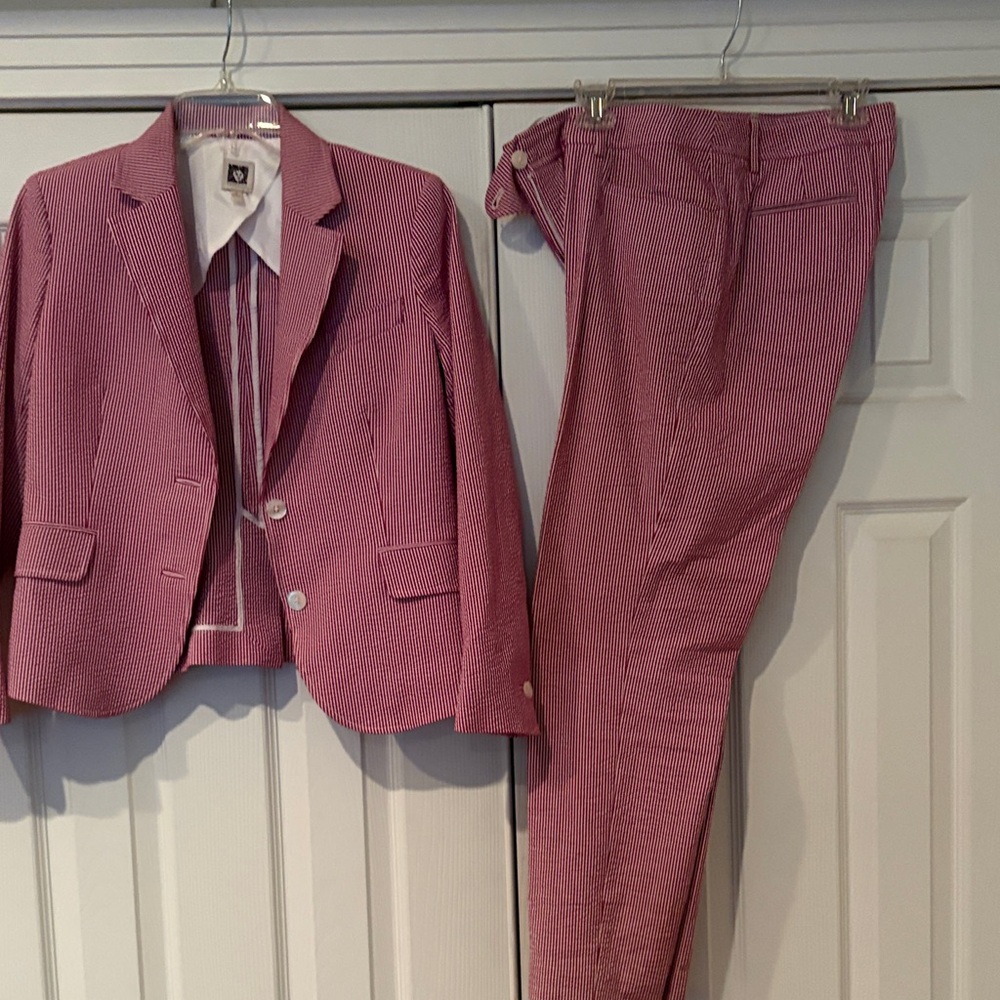 Anne Klein Women’s Red Striped Two-Piece Blazer and Trouser Suit